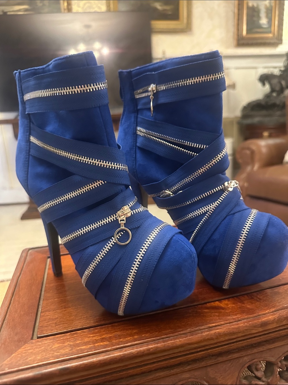 💜#69 New Show story Blue Zipper Wrap High-Heel Ankle Boots